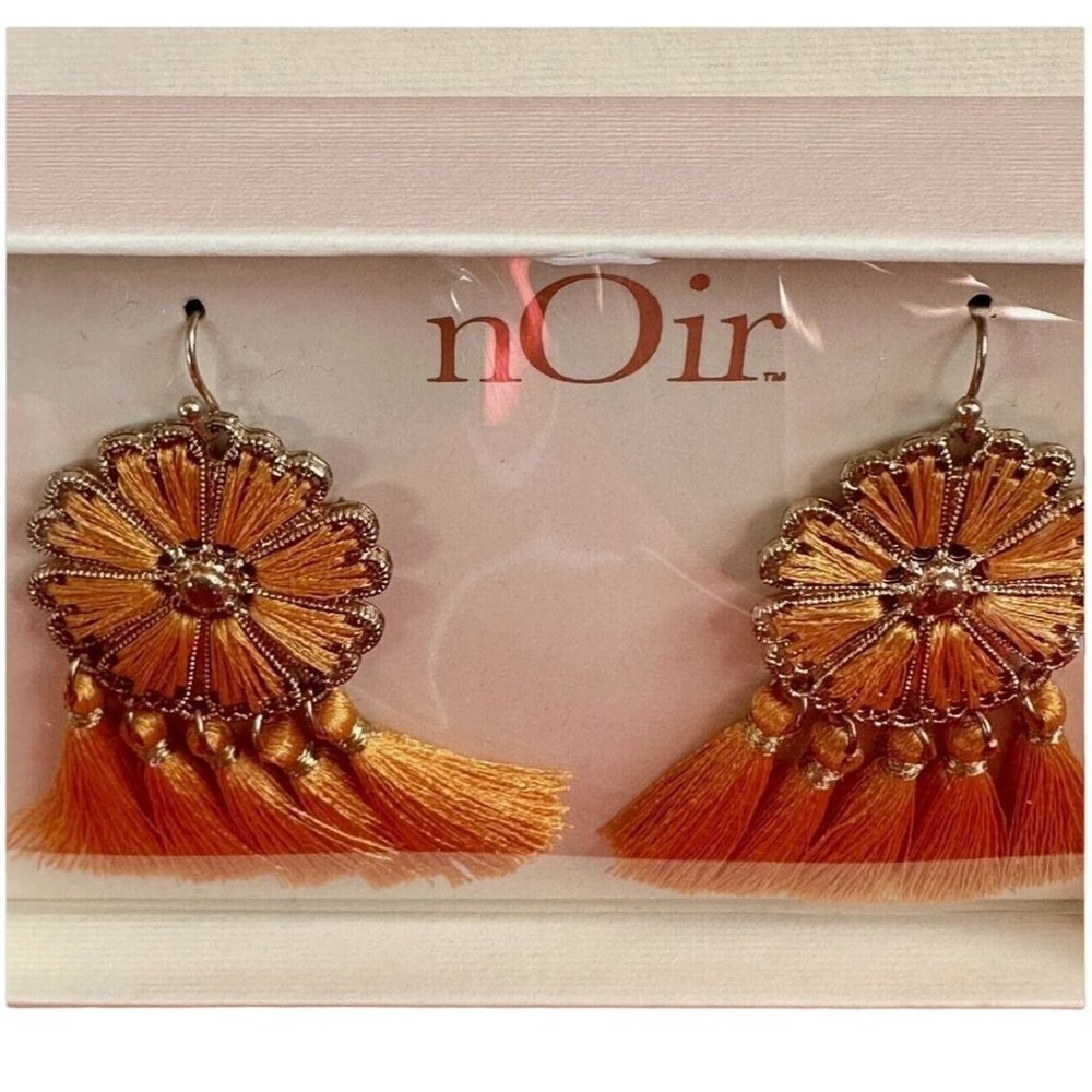 Noir Earrings Orange Tassel Drop Dangle Light Weight Floral Boho 2" Fringe NEW - Picture 6 of 15